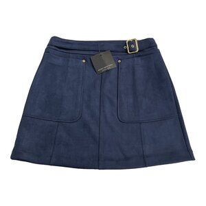 Andrew Marc New York Skirt Womens S Blue Faux Suede Mini A Line Academia Preppy‎
